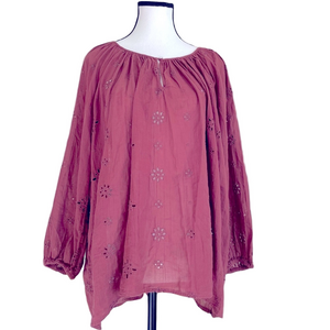 Aerie Maroon Blouse with Floral Cutouts
